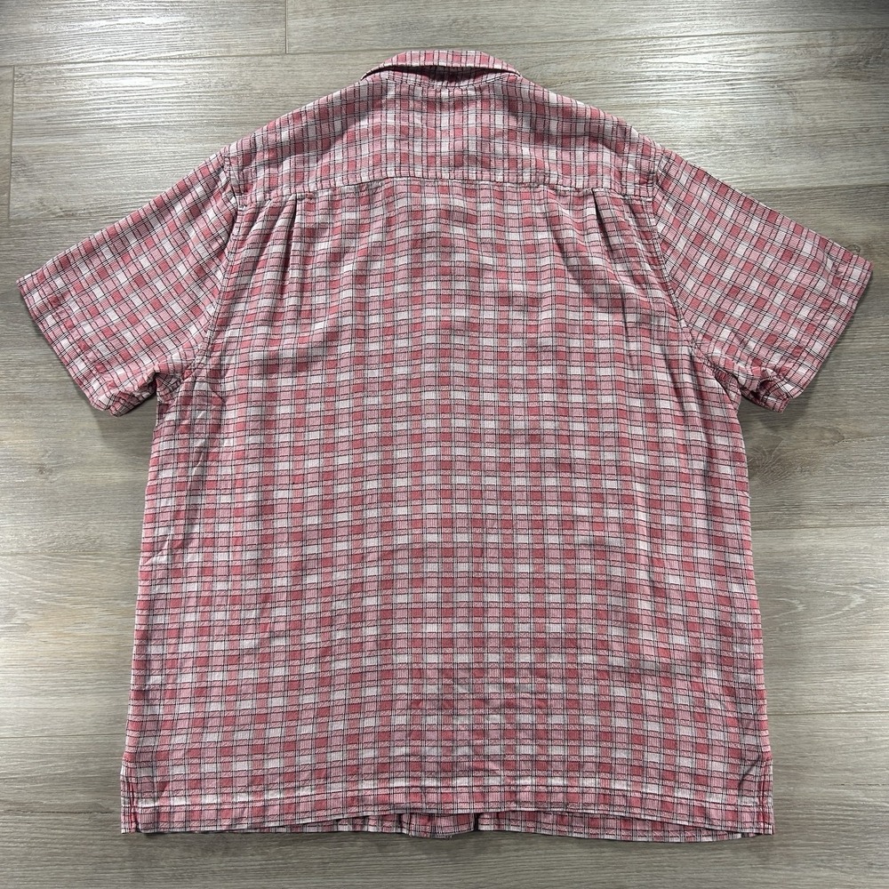 Tommy Bahama XL Pink Silk Plaid Short Sleeve Button Up Retro Groovy Beach - Picture 3 of 10